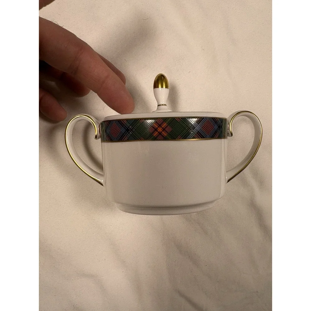 Vintage Ralph Lauren Wedgwood China 3pc Lot Anderson Tartan Vase Highland Cream